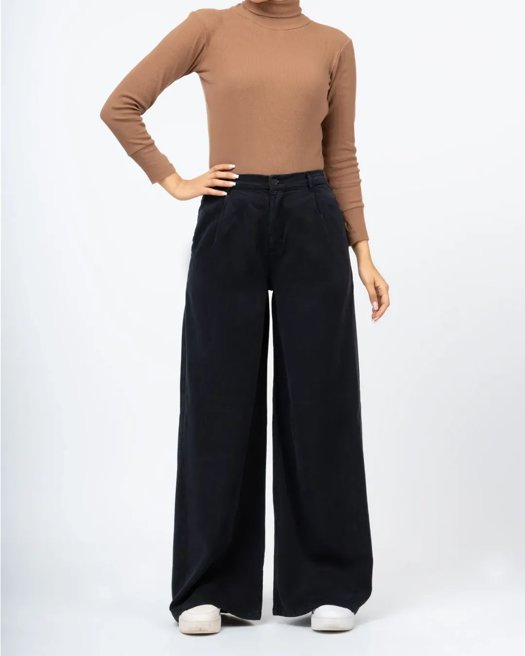 شلوار واید زنانه جنس سیلک کتان رنگ سورمه ای