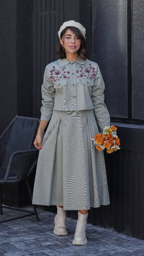 کت و دامن زنانه ترنج جنس کتان کج راه