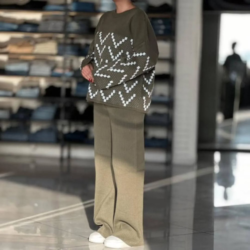 بلوز و شلوار زنانه بافت پاییزی طرحدار