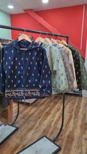 کت کلاه دار پاییزی بته جقه زنانه جنس کتان