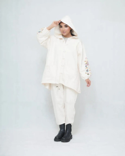 تونیک کلاه دار زنانه پرنده جنس کتان