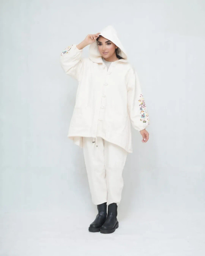 تونیک کلاه دار زنانه پرنده جنس کتان