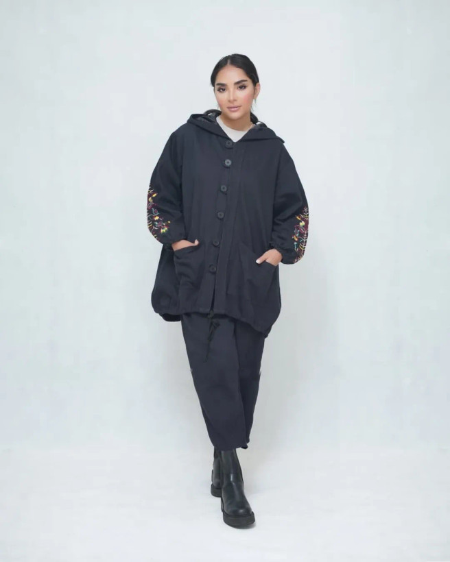 خرید تونیک کلاه دار زنانه پرنده جنس کتان شیراز