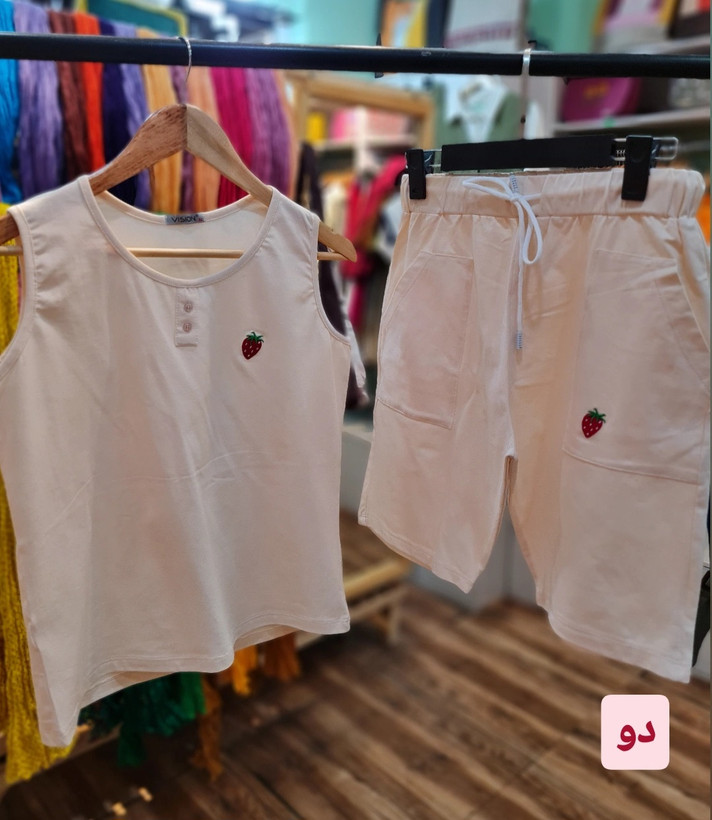 خرید تاپ و شلوارک طرح توت فرنگی جنس پنبه لاکرا شیراز