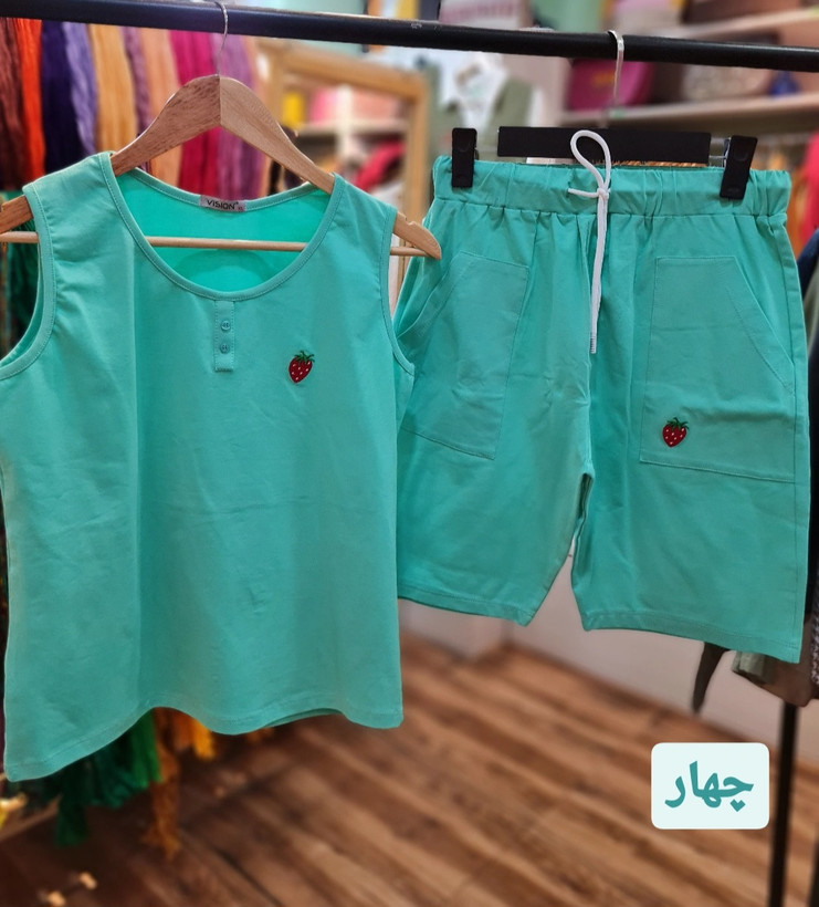 قیمت تاپ و شلوارک طرح توت فرنگی جنس پنبه لاکرا شیراز
