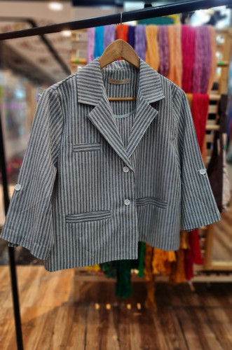 کت کراپ راه راه جنس لینن