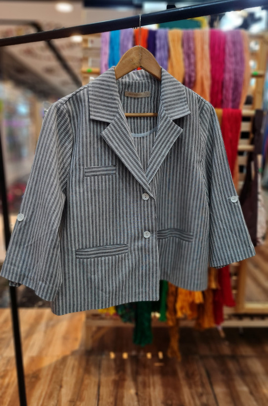 کت کراپ راه راه جنس لینن